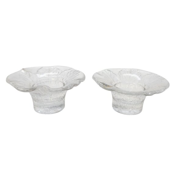 Vintage Kosta Party 2 Egg Cups Crystal Leaf Pattern Easter Ostara Made in Sweden - Picture 2 of 8